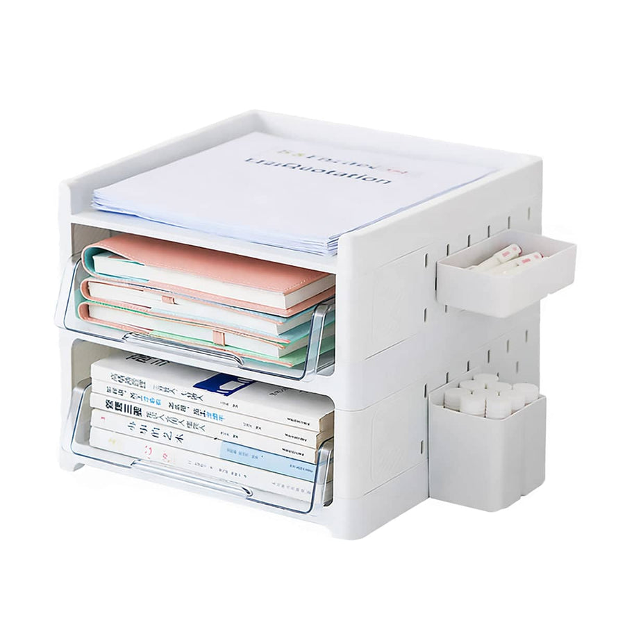 Desktop Pegboard Drawer Organiser with Side Holders - 3-Layer