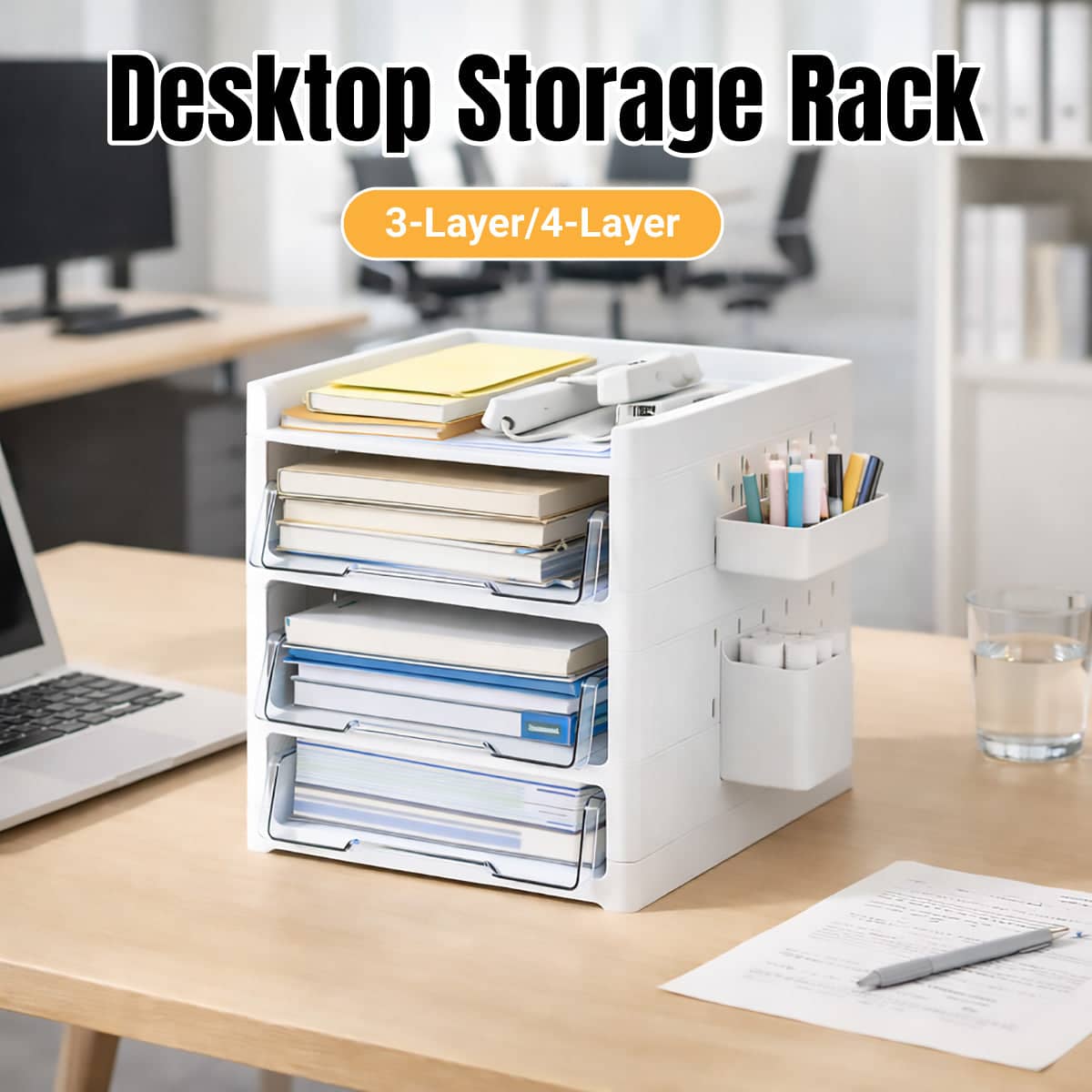 Desktop Pegboard Drawer Organiser with Side Holders - 3-Layer - view 2
