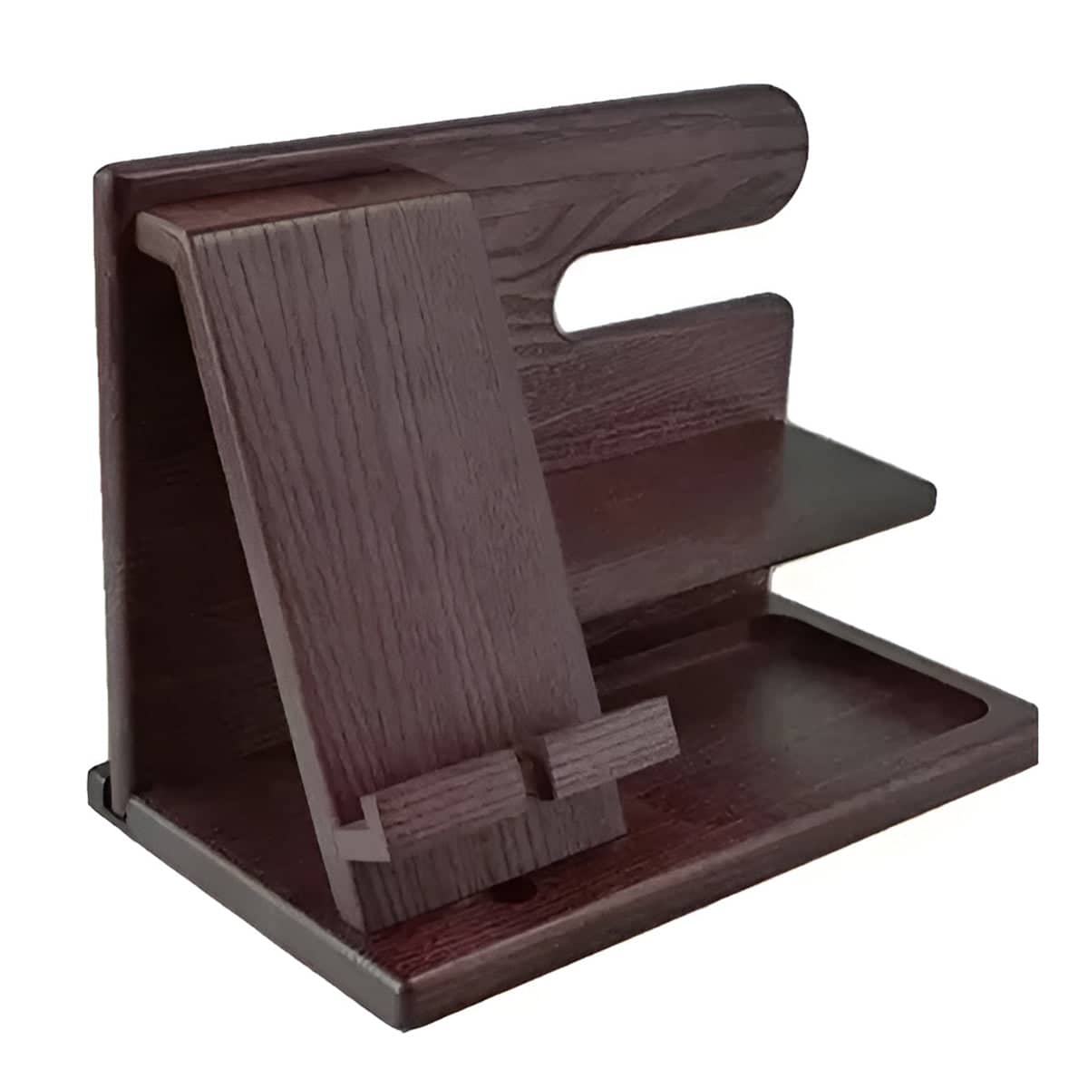 Desktop Phone Stand, Solid Wood Multi-Function Storage Rack in Dark Brown - view 2