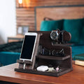 Desktop Phone Stand, Solid Wood Multi-Function Storage Rack in Dark Brown - view 4