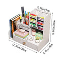 Desktop Stationery Organiser Rack with Side Bookend and Pull Out Drawer - White - view 3