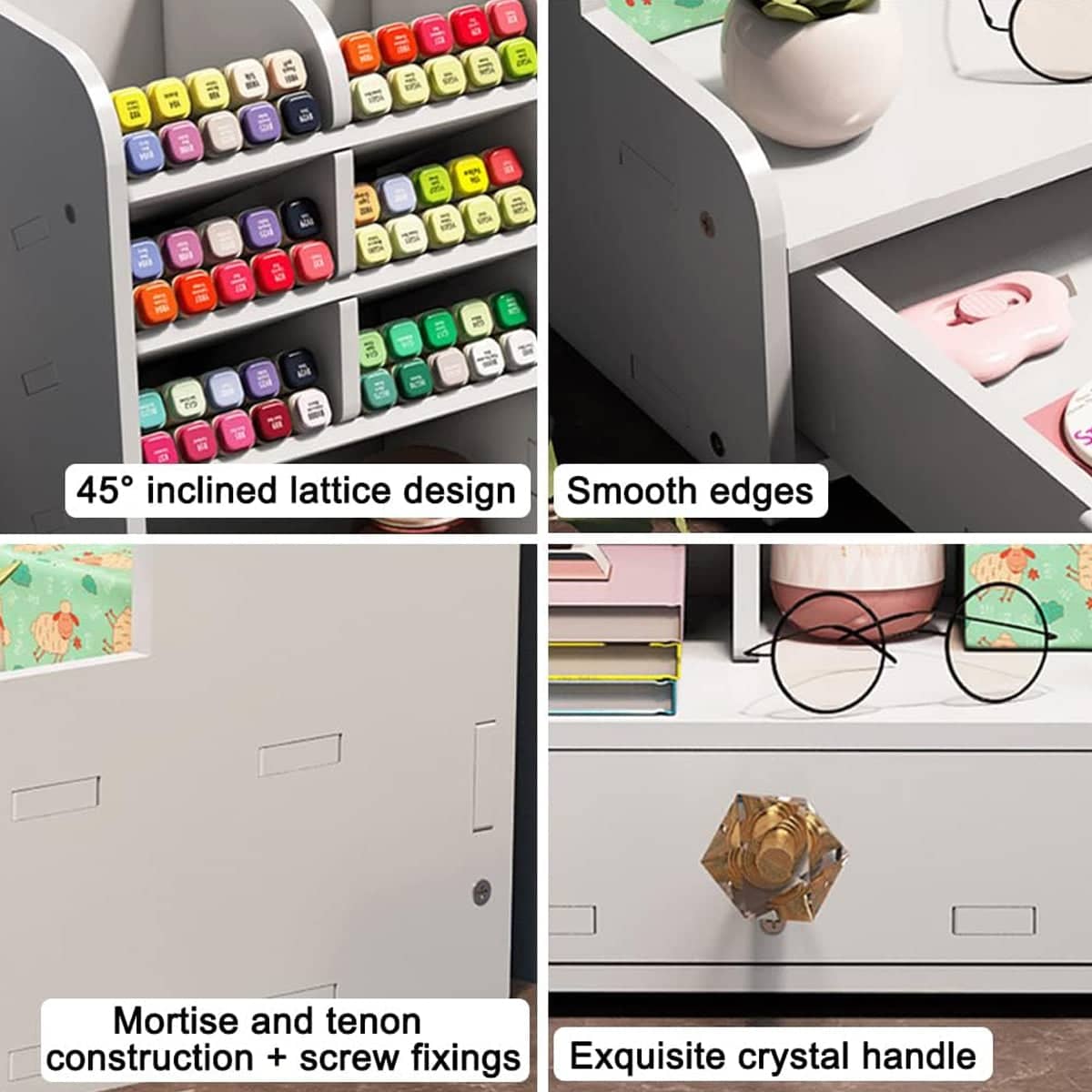 Desktop Stationery Organiser Rack with Side Bookend and Pull Out Drawer - White - view 4