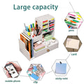 Desktop Stationery Organiser Rack with Side Bookend and Pull Out Drawer - White - view 5