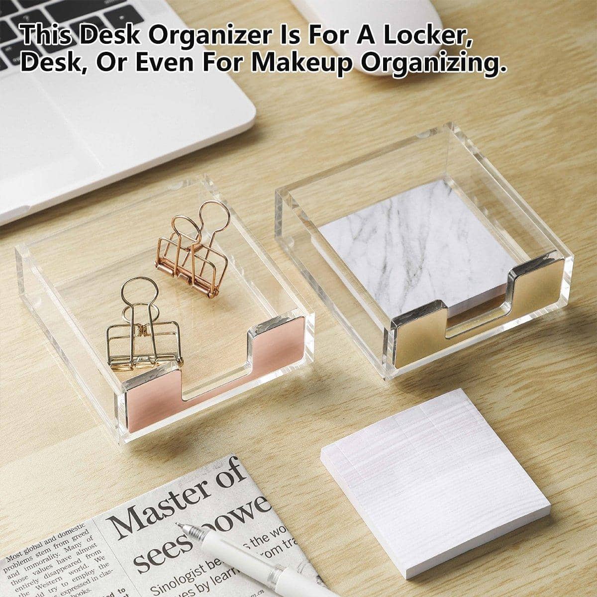 Desktop Sticky Note Box Organiser - Clear Acrylic with Rose Gold Front - view 5