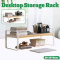 Desktop Storage Shelf with Two Tiers, Wood and White Metal, 50 x 20 x 18 cm