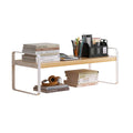 Desktop Storage Shelf with Two Tiers, Wood and White Metal, 50 x 20 x 18 cm - view 2