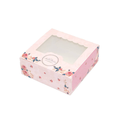 Dessert Gift Box with Clear Window - Pink Rose, 4 Piece, Pack of 50