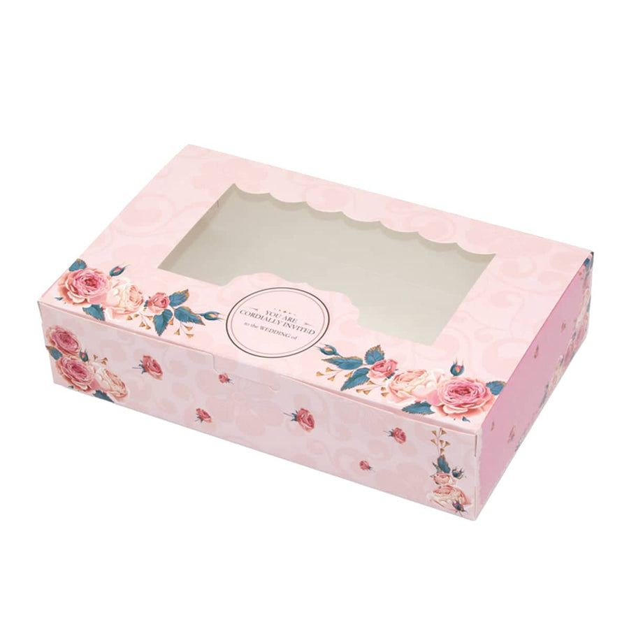 Dessert Gift Box with Clear Window - Pink Rose, 6 Piece, Pack of 50