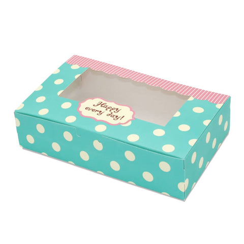 Dessert Gift Box with Clear Window - Polka Dot, 4 Piece, Pack of 50
