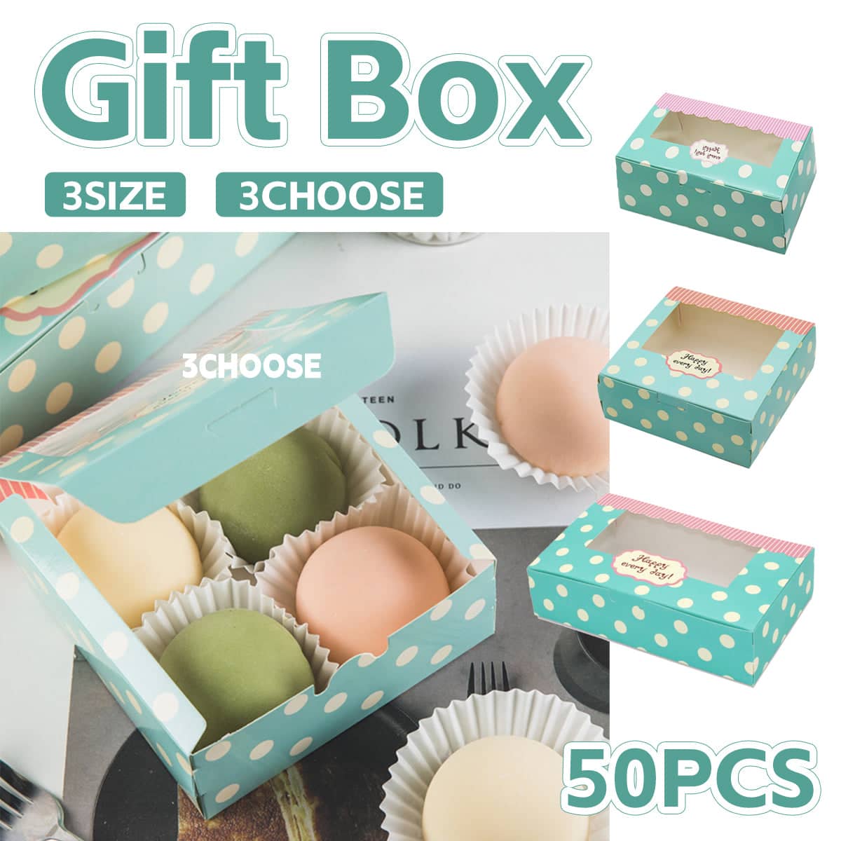 Dessert Gift Box with Clear Window - Polka Dot, 4 Piece, Pack of 50 - view 2