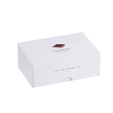 Dessert Presentation Boxes, Pack of 50 - White with Tiramisu Print