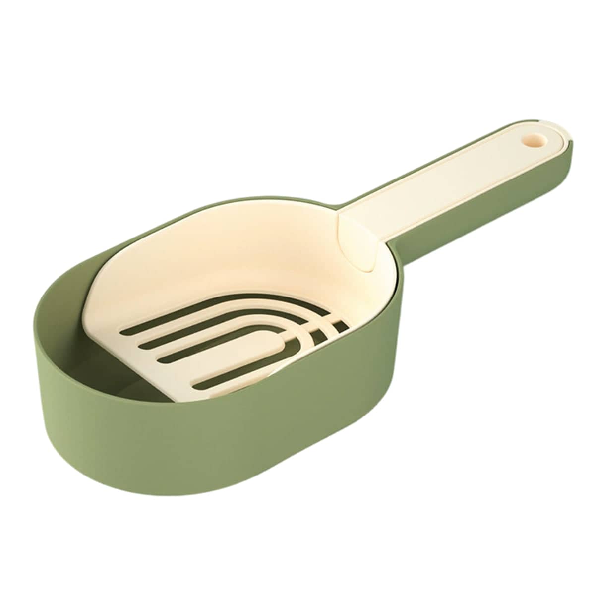 Detachable Cat Litter Scoop with Base Container - Olive Green and Cream
