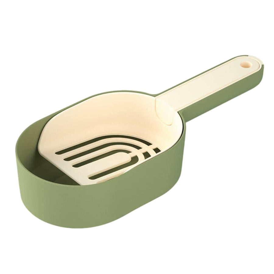 Detachable Cat Litter Scoop with Base Container - Olive Green and Cream