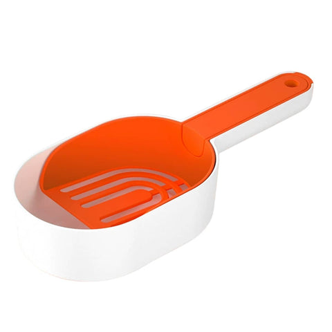 Detachable Cat Litter Scoop with Base Container - White and Orange