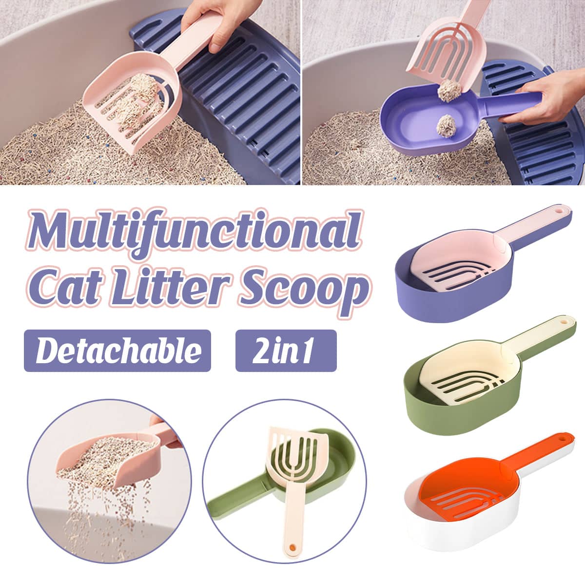 Detachable Cat Litter Scoop with Base Container - White and Orange - view 2