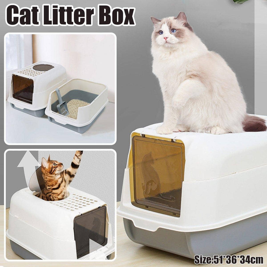 Detachable Enclosed Cat Litter Box, Spatter-Proof Cat Toilet with Filtered Step