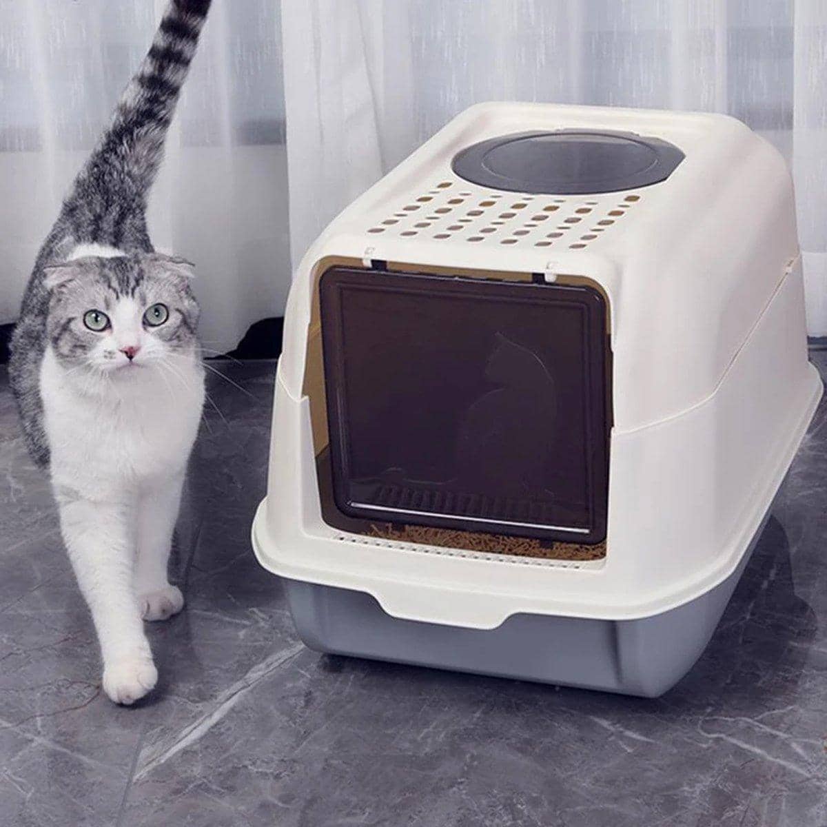Detachable Enclosed Cat Litter Box, Spatter-Proof Cat Toilet with Filtered Step - view 4