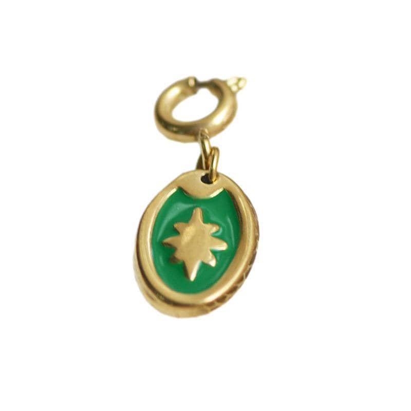 Detachable Titanium Steel Pendant - Gold Oval with Green Centre and Star