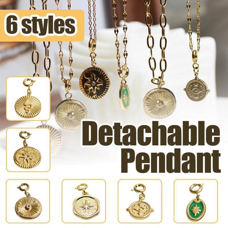 Detachable Titanium Steel Pendant - Gold Oval with Green Centre and Star - view 3