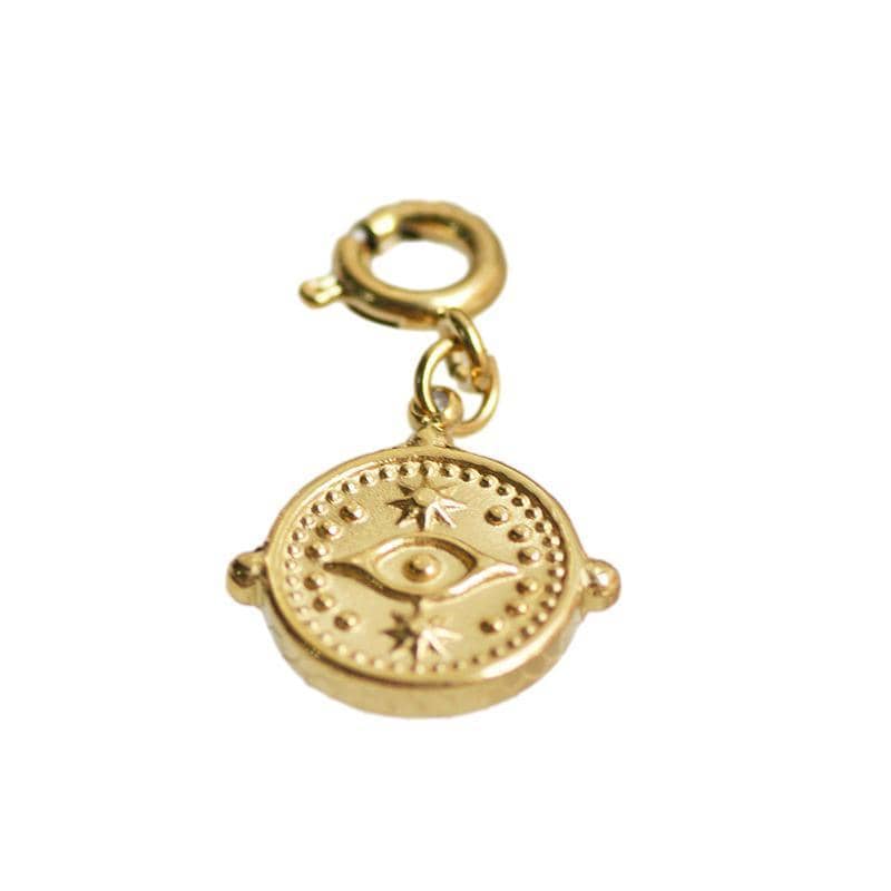 Detachable Titanium Steel Pendant - Gold Round Medallion with Eye and Stars