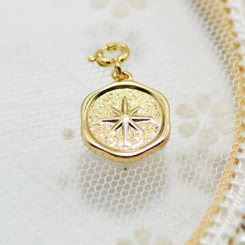 Detachable Titanium Steel Pendant - Gold Round Medallion with Star and Clear Stone - view 4
