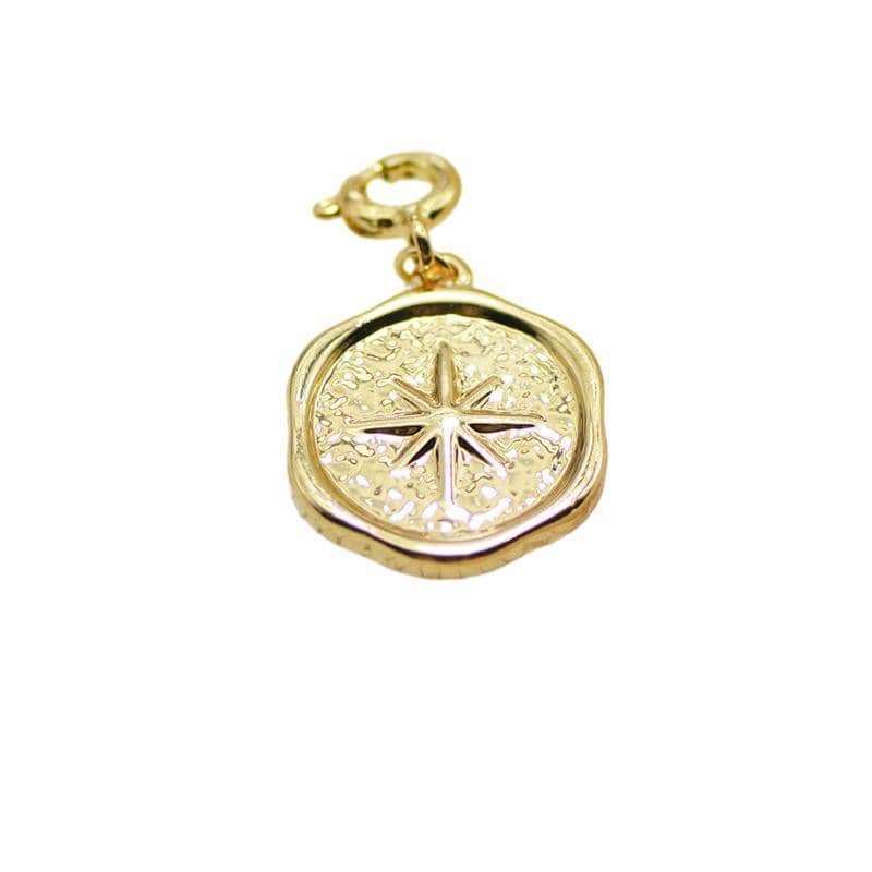 Detachable Titanium Steel Pendant - Gold Star Medallion with Wavy Edge