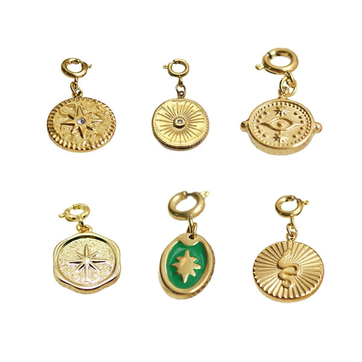 Detachable Titanium Steel Pendant - Gold Sunburst Medallion with Clear Stone - view 2