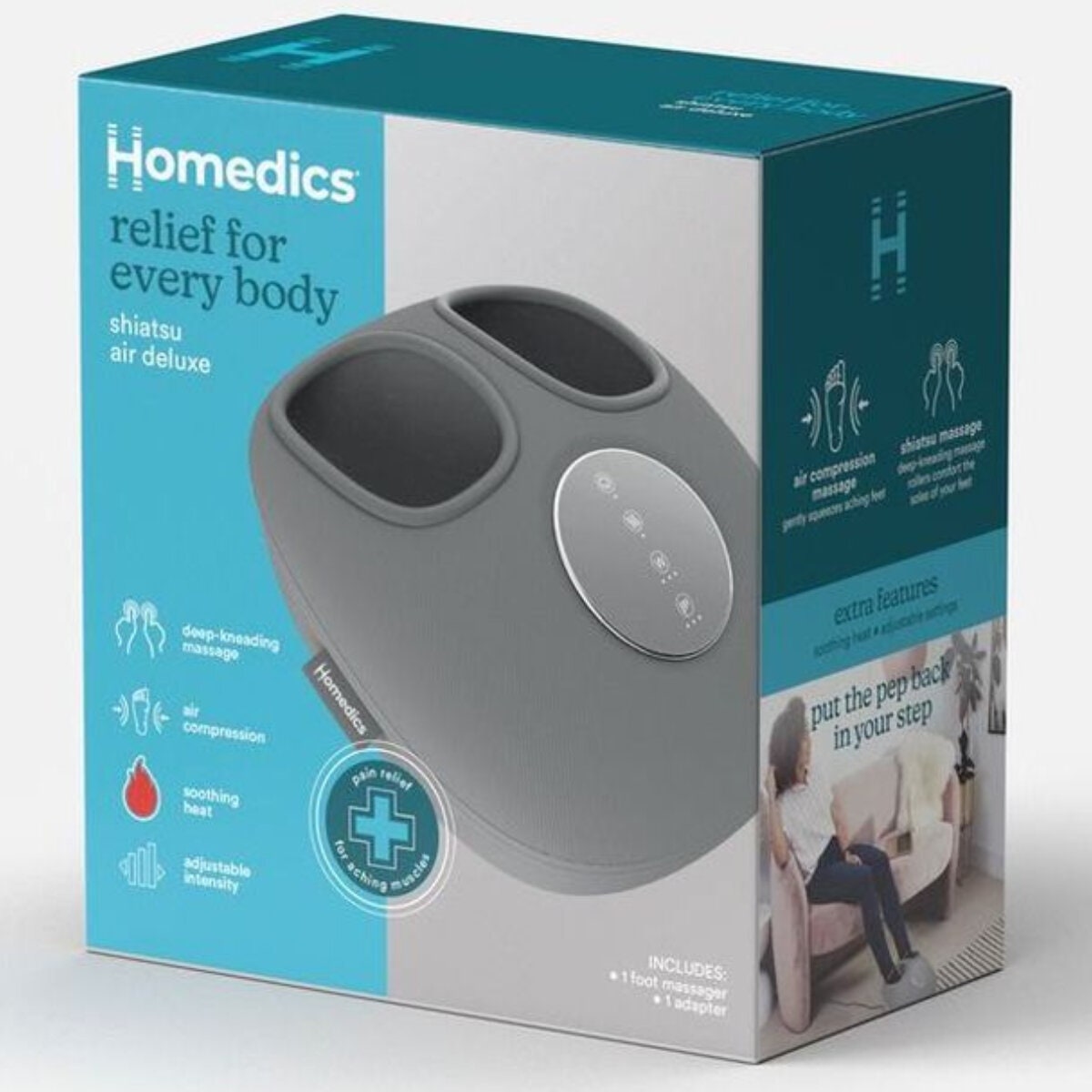 HoMedics Shiatsu Air Deluxe Foot Massager - Heat - Air Compression - Grey - FMS-348HGY-AU