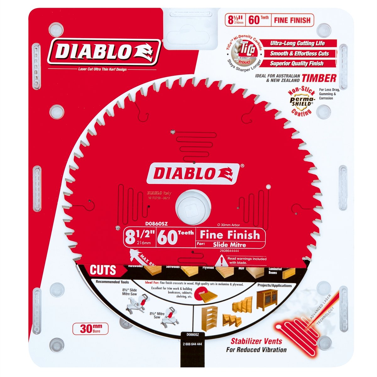 Diablo 216mm Fine Finish Circular Saw Blade - 60 Teeth - Red - SuperSaverAU - view 2