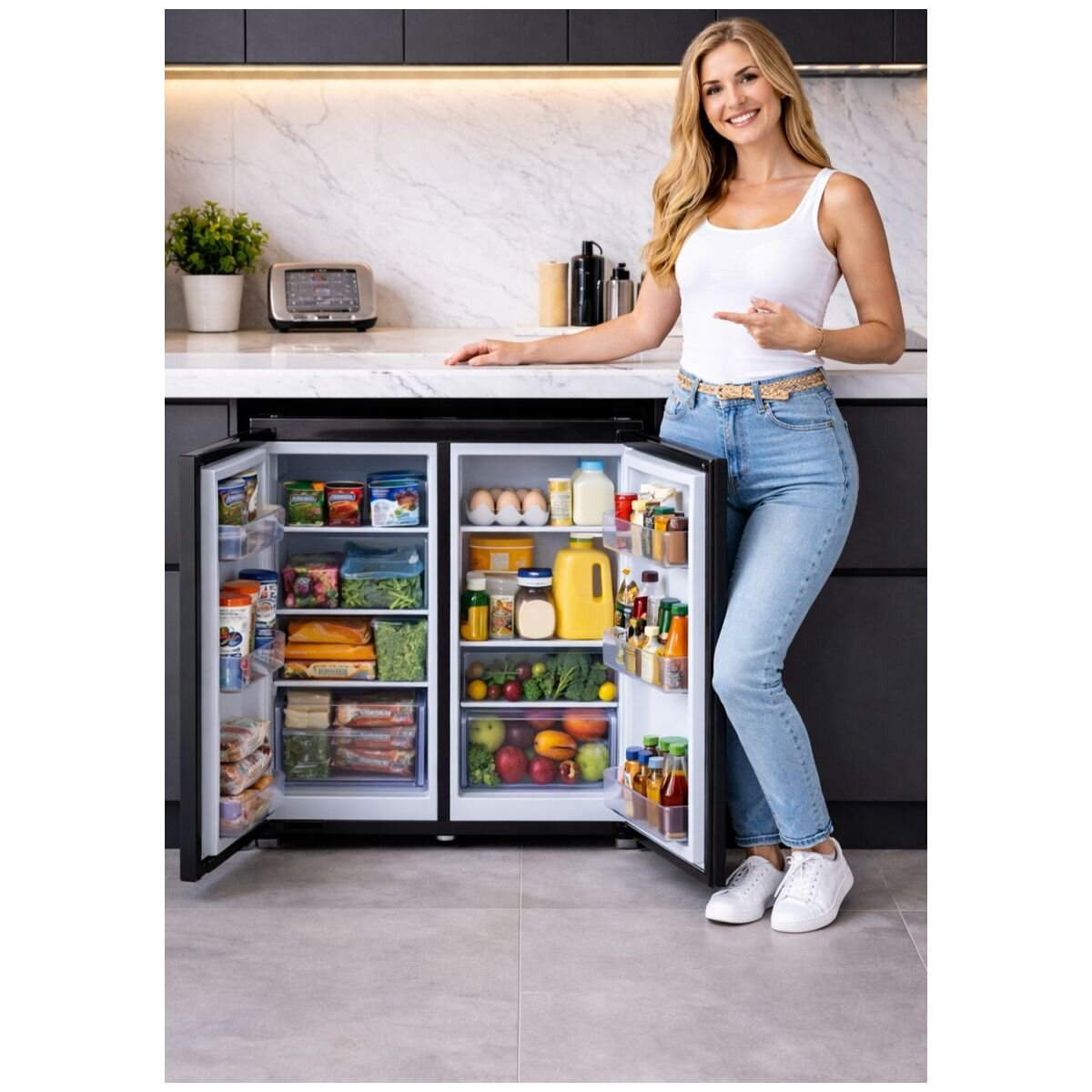 Airflo 156L bar fridge and freezer - Stainless steel doors, LED lighting, vegetable crisper - AFF156