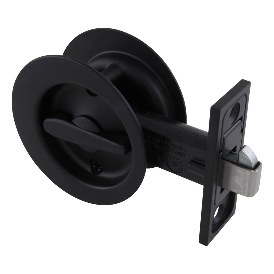Gainsborough 70mm Matt Black Circular Privacy Sliding Cavity Door Set Lockable