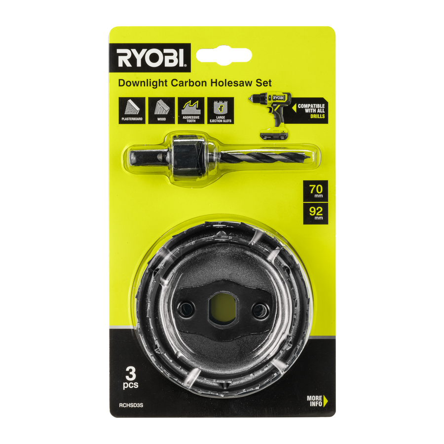 Ryobi 3 Piece Downlight Carbon Holesaw Set - 70mm & 92mm - Fast Cutting - SuperSaverAU - view 1