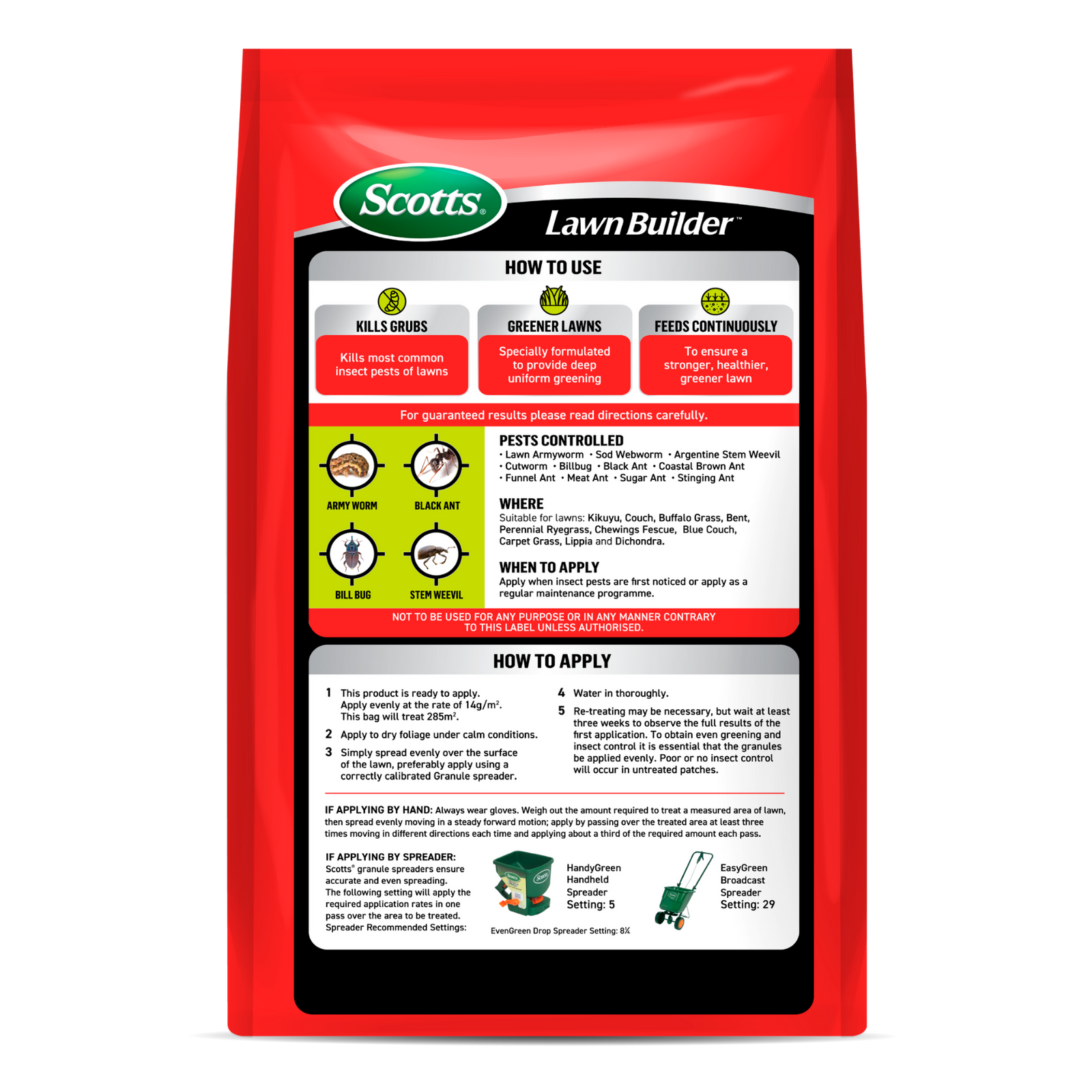 Scotts Lawn Builder 4kg Grub + Insect Control 3-in-1 Granular Lawn Fertiliser