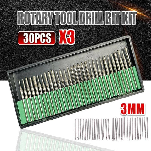 Diamond Burr Engraving Drill Bit Set for Rotary Tools - Pack of 90, 3 mm Shaft