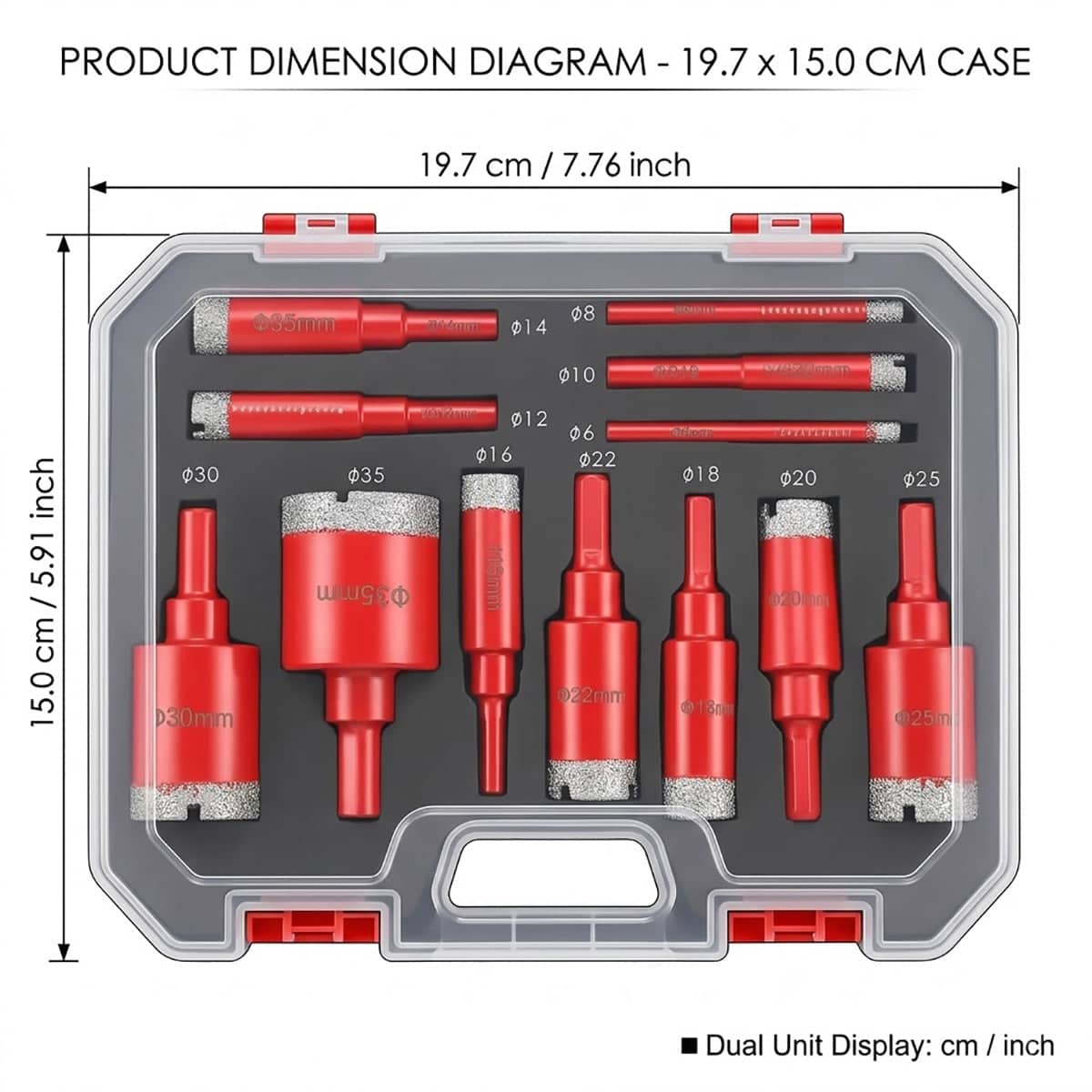 Diamond Hole Saw Set of 12, 6mm to 35mm for Glass, Marble and Ceramic Tile - view 3