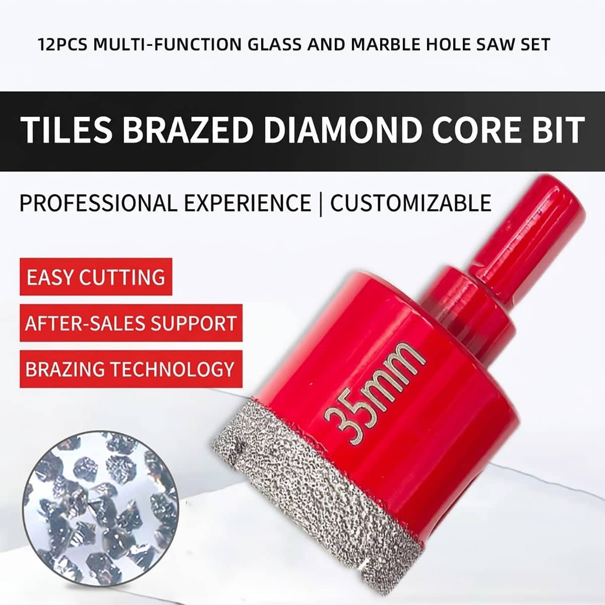 Diamond Hole Saw Set of 12, 6mm to 35mm for Glass, Marble and Ceramic Tile - view 5