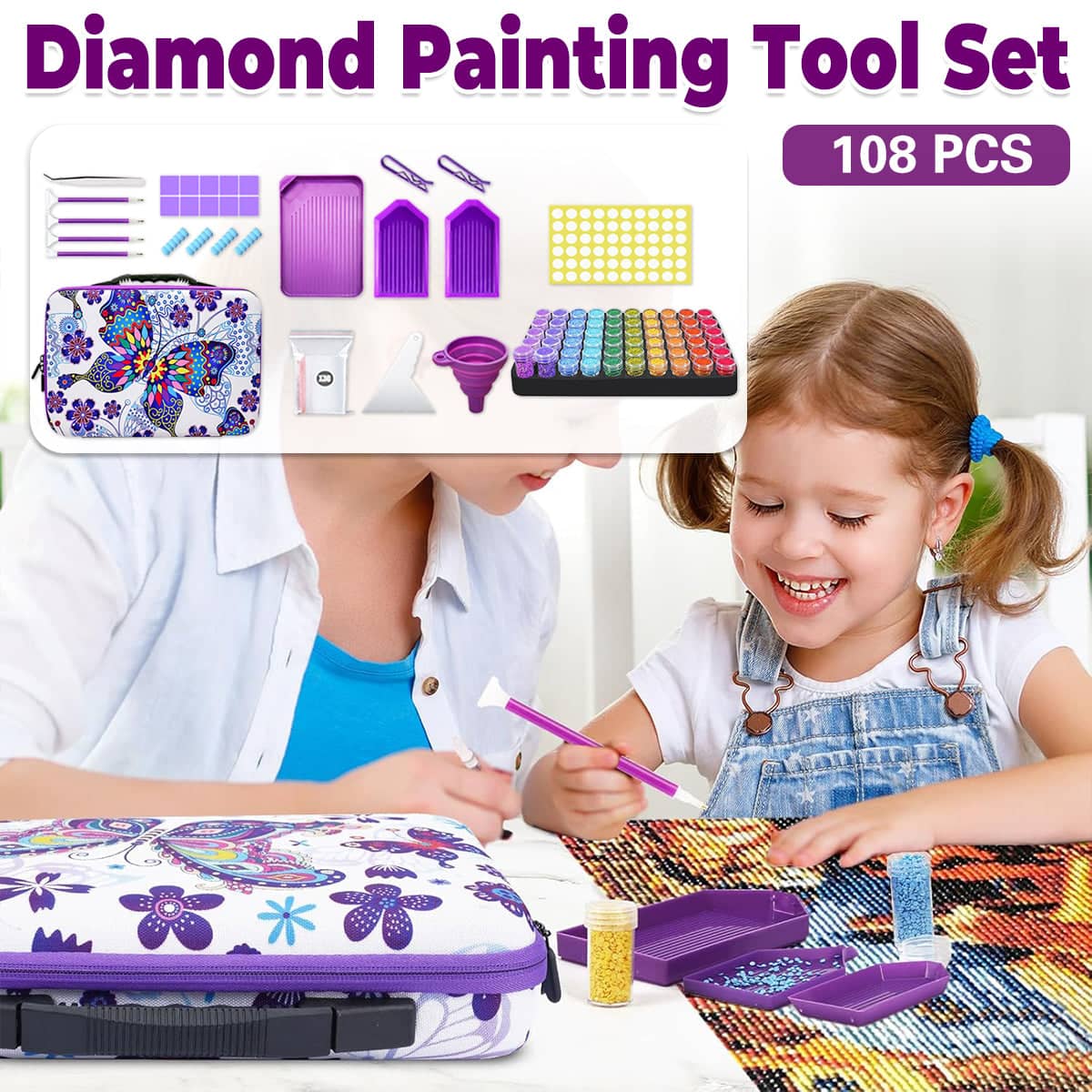 Diamond Painting Tool Set, 108 Piece with Storage Bag for DIY Crafts