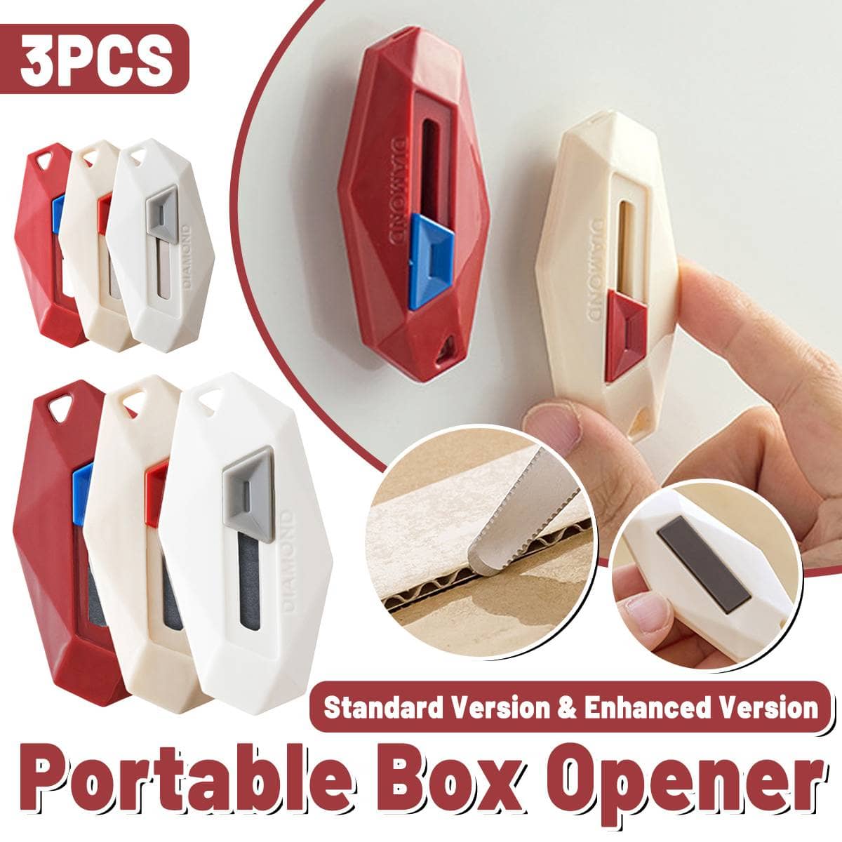 Diamond Shaped Mini Box Cutters with Magnetic Back, Pack of 3 - Standard Blade - view 2