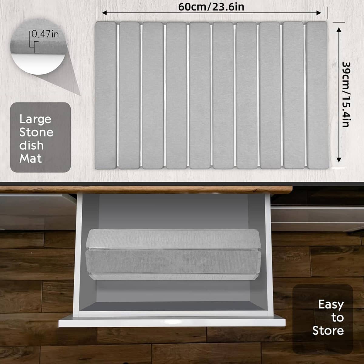 Diatomaceous Earth Drying Mat Foldable Plate Draining Pad Non Slip - Grey - view 4