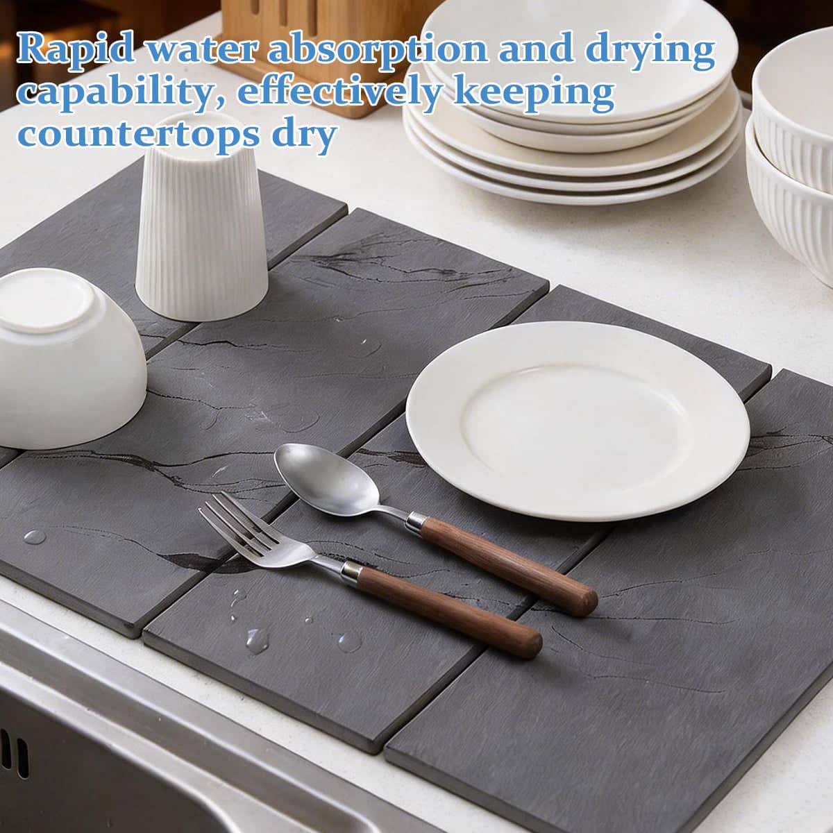 Diatomite Dish Drying Mat, Foldable Absorbent Sink Pad - White Marble - view 5