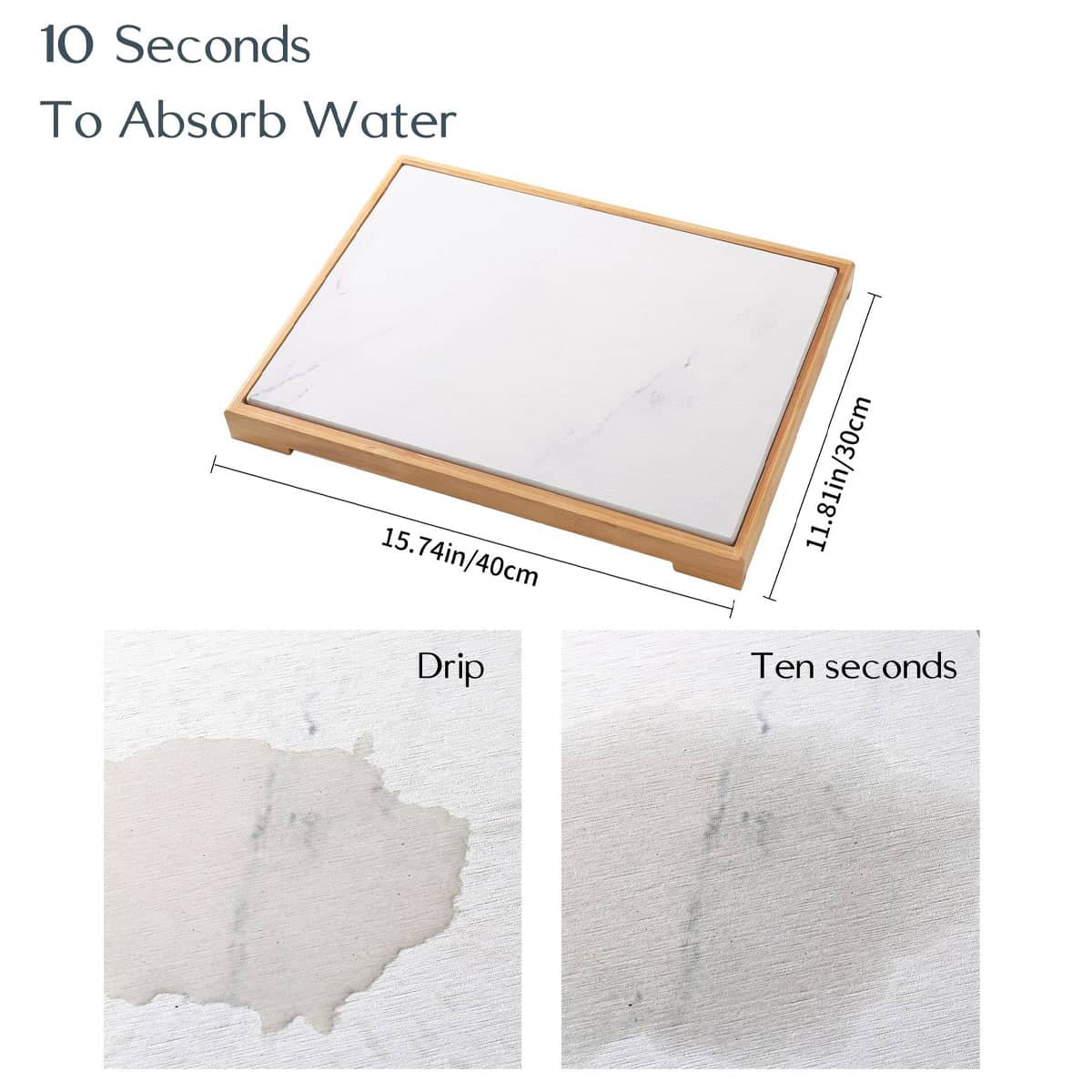 Diatomite Instant Absorbent Dish Drying Mat with Bamboo Frame - view 3