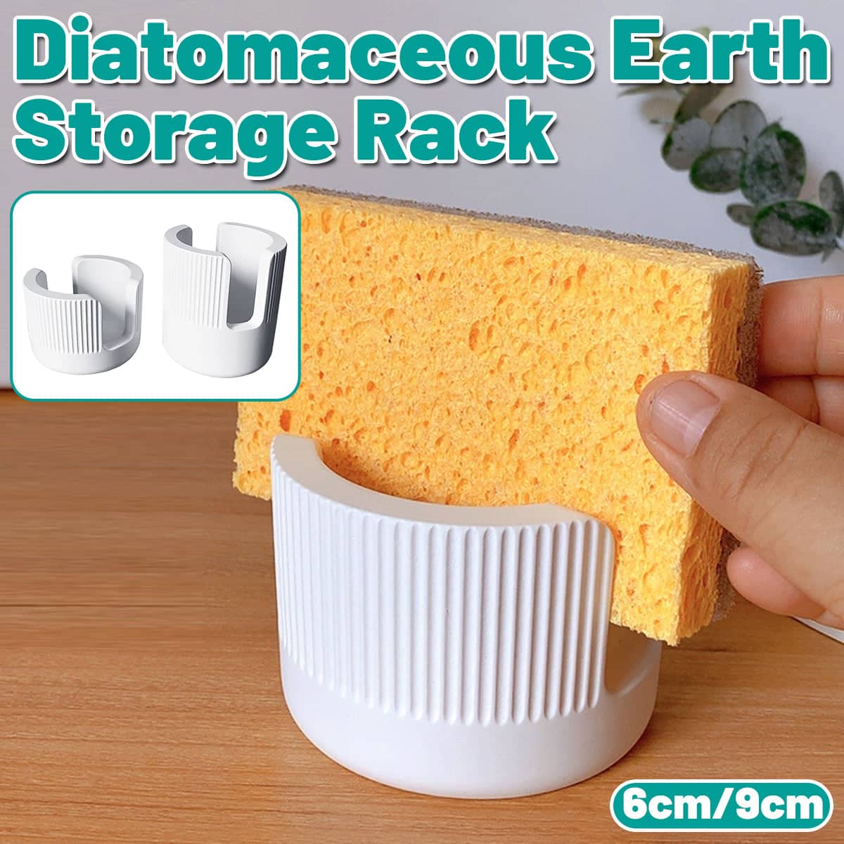 Diatomite Sponge Holder Sink Storage Rack - White, Large (8.5 x 9 cm) - view 2