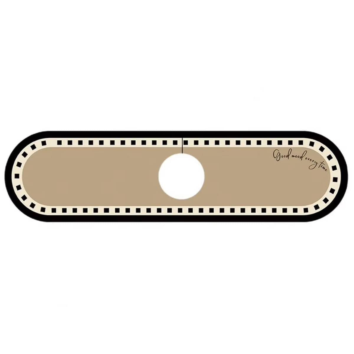 Diatomite Tap Absorbent Mat, 60 x 10 cm - Tan with Black and Cream Square Border