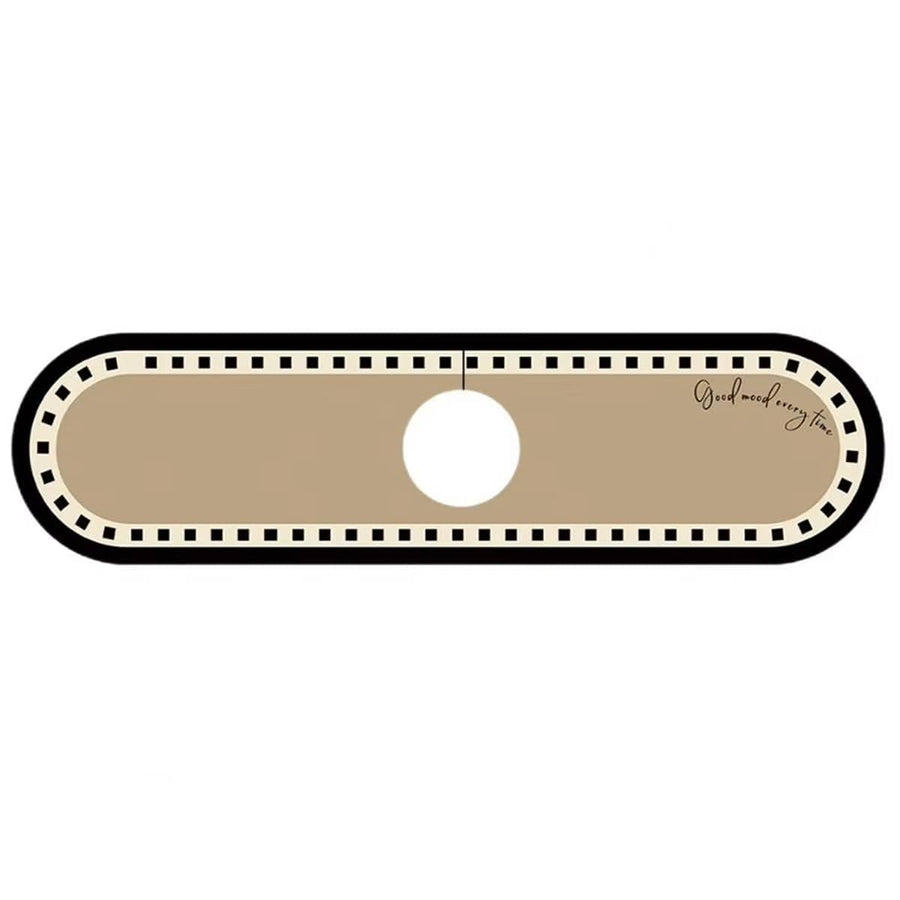 Diatomite Tap Absorbent Mat, 60 x 10 cm - Tan with Black and Cream Square Border