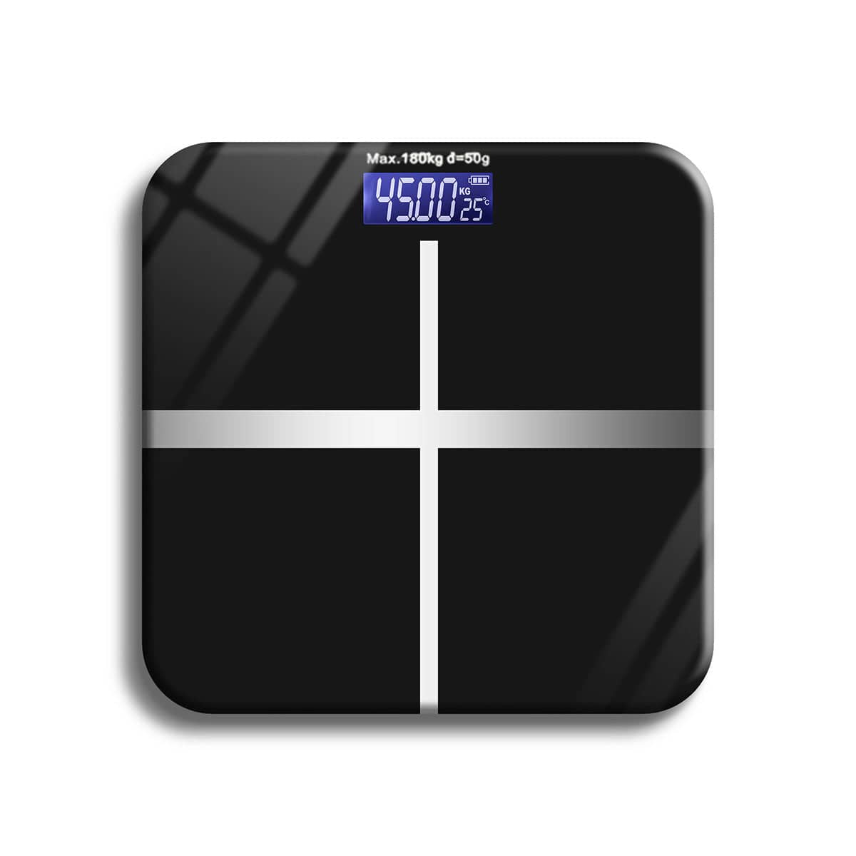 Digital Bathroom Scale with LCD Display, Tempered Glass - Black
