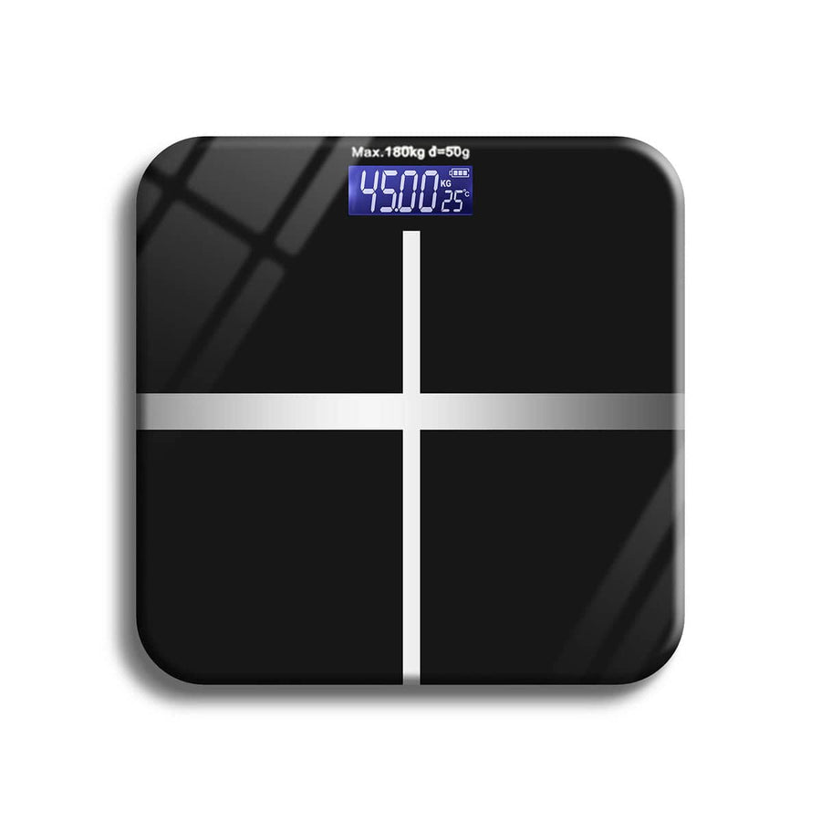 Digital Bathroom Scale with LCD Display, Tempered Glass - Black