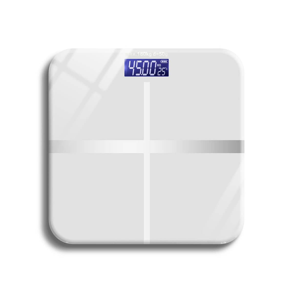 Digital Bathroom Scale with LCD Display, Tempered Glass - White