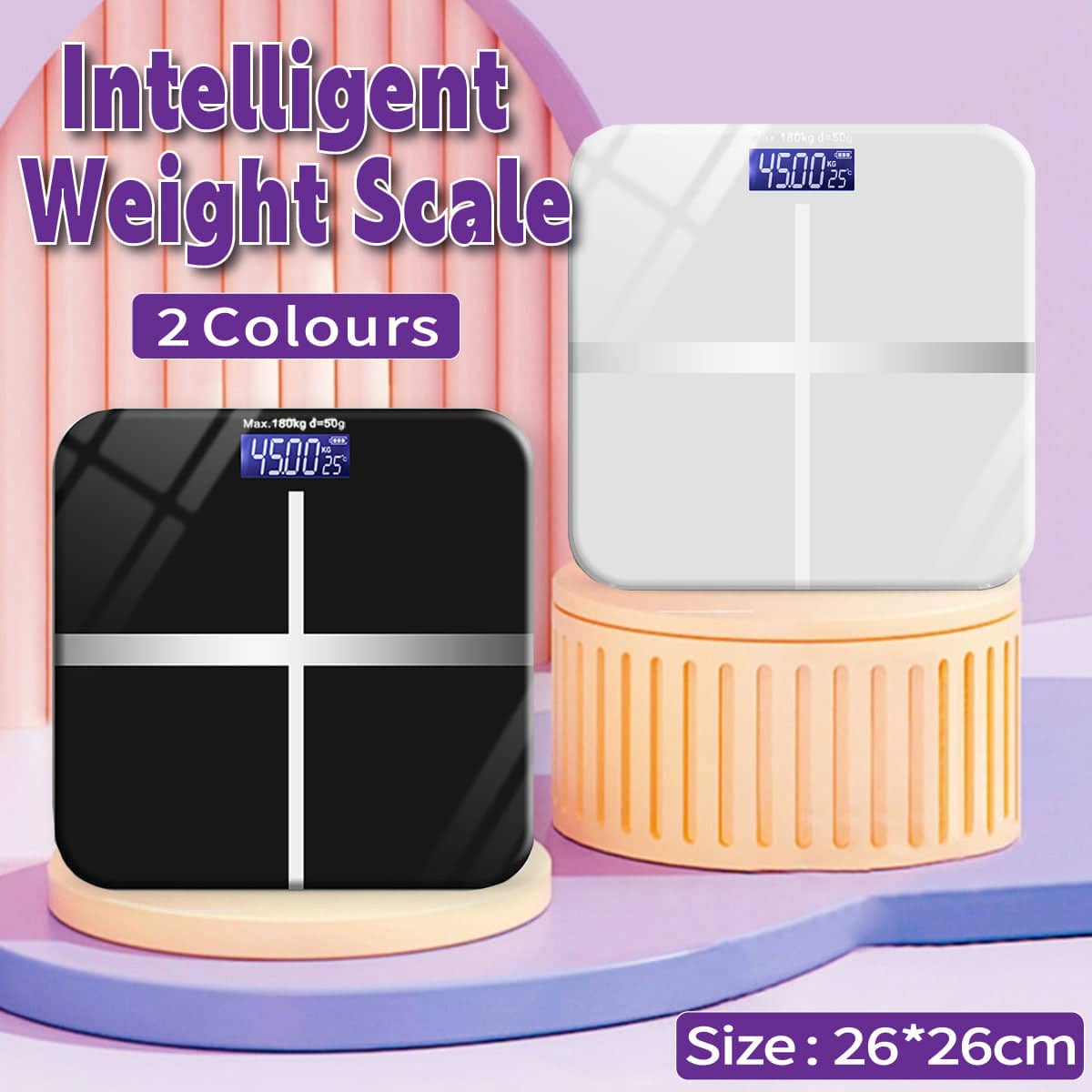 Digital Bathroom Scale with LCD Display, Tempered Glass - White - view 2
