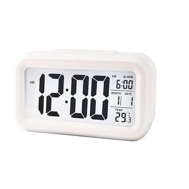 Digital Bedside Alarm Clock with LED Snooze and Temperature Display - White
