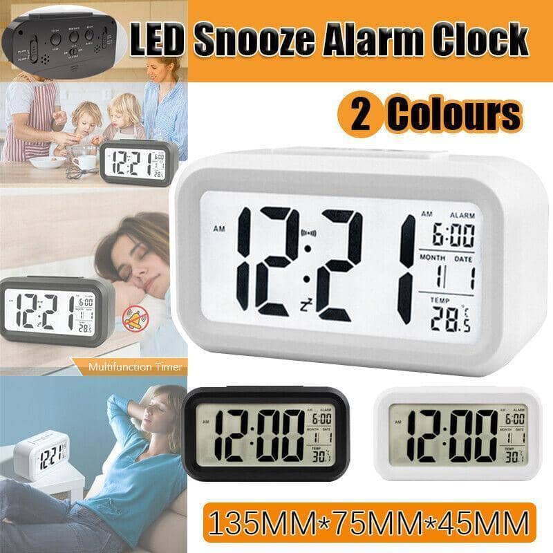 Digital Bedside Alarm Clock with LED Snooze and Temperature Display - White - view 2